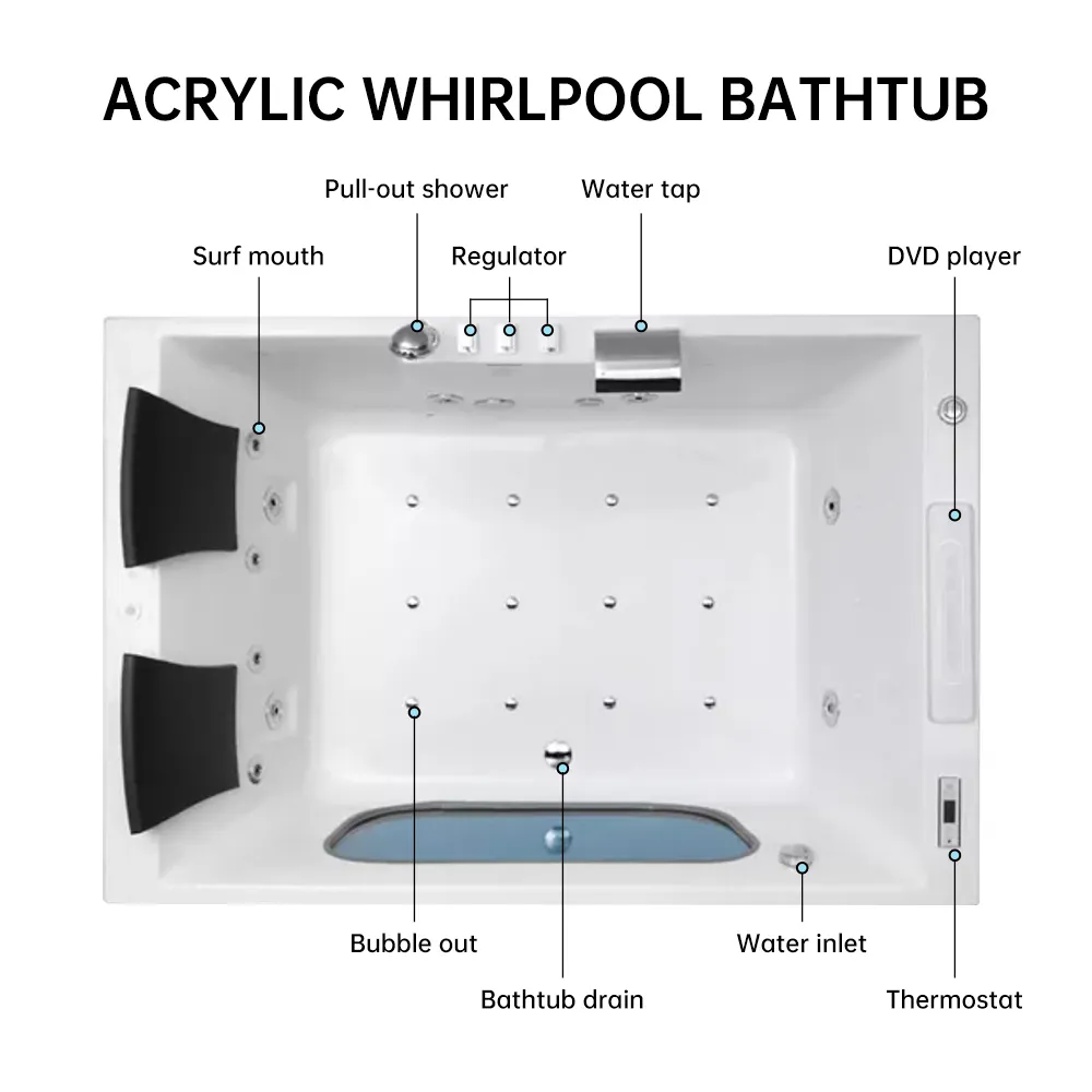 Fanwin Air Bubble Jet Hot Whirlpool Bubble Badewanne freistehende Massage Glas Spa Badewanne