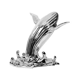 Personalizado resina prata galvanizada baleia escultura decoração casa peças