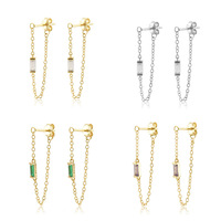 Déclaration empilable S925 argent luxe Marquise couleur Zircon chaîne boucles d'oreilles pour femmes gland influenceur Style