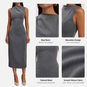 Robe sur mesure pour femme, vêtement personnalisé, robe de bureau moulante sans manches à taille haute, robes midi - Product Image 3