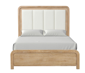 Modern King Size Adjustable Soft <b>Bed</b> with Oak Wood Frame Channel Padded Headboard Plywood Panel Natural Finish - Product Image 5