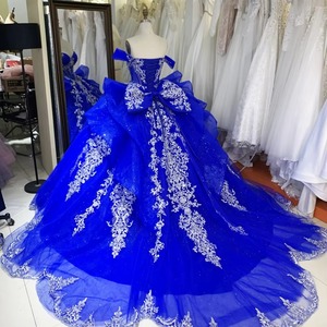 Vestido de Quinceañera de Lujo al por Mayor, Azul Rey, Bordado <span class=keywords><strong>a</strong></span> <span class=keywords><strong>Mano</strong></span>, con Hombros Descubiertos, Vestidos de Novia, Vestidos de Quinceañera Morados - Product Image 5