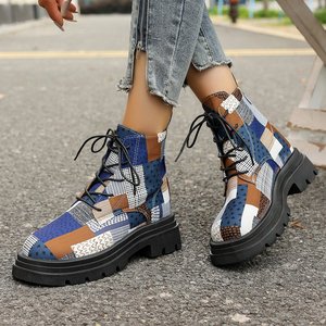 Stivaletti da <span class=keywords><strong>donna</strong></span> con Logo personalizzato di tendenza di ultima moda con plateau Casual con stampa completa <span class=keywords><strong>blu</strong></span> <span class=keywords><strong>stivali</strong></span> corti - Product Image 2