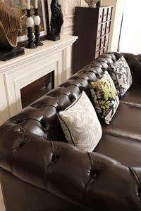 Juego de Sofás Cuadrados de Cuero Marrón de Lujo Estilo Mid-Century Moderno <span class=keywords><strong>Mu</strong></span> Fang para Sala de Estar - Sofá Chesterfield Clásico para Uso en Villas y Hoteles - Product Image 6
