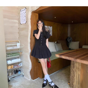 White Shirt Dress For Women Short Sleeve Polo Neck Pleated Skirt Set Breathable Casual Daily Wear - Product Image 2