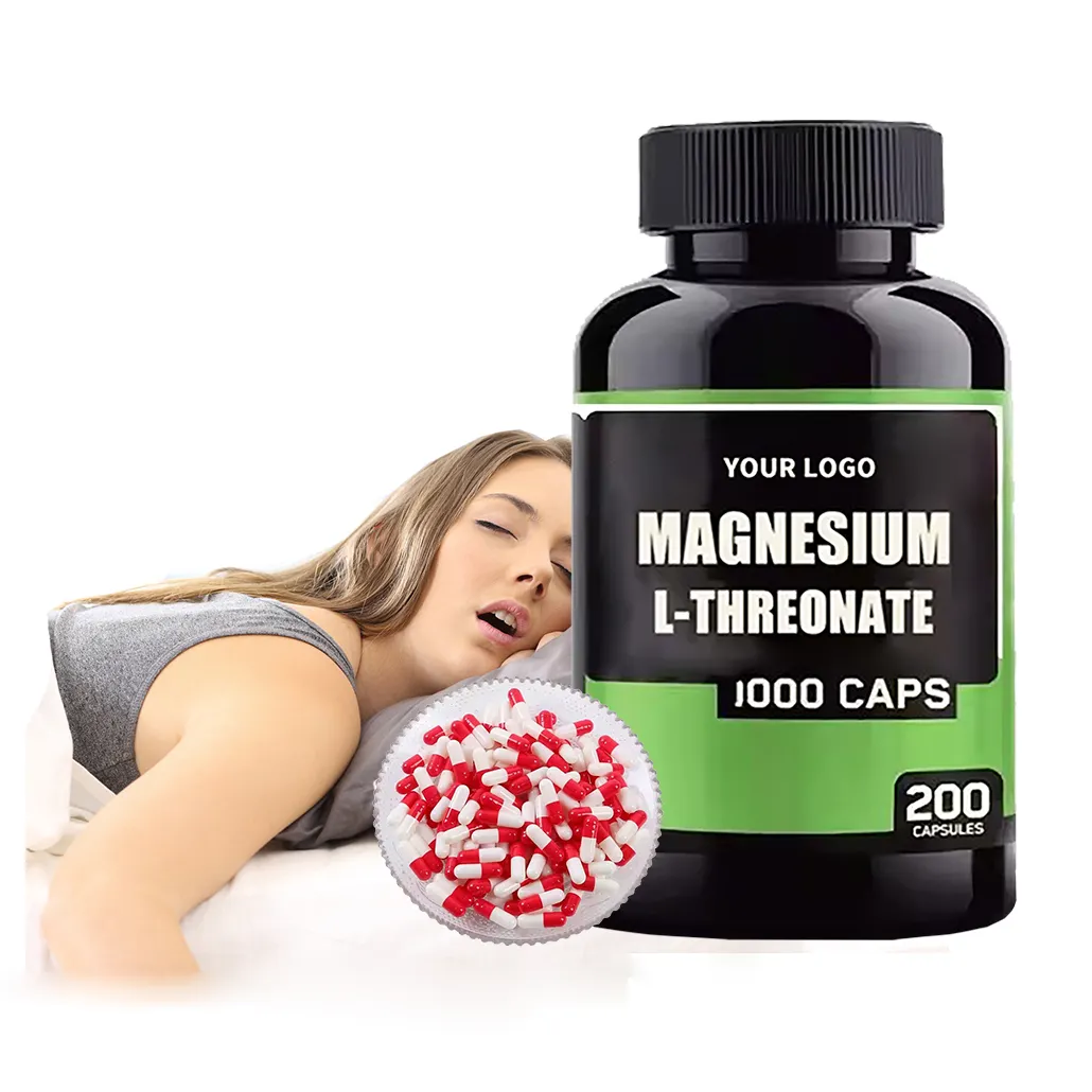 Cápsulas de L-Threonate de magnesio de 500mg para dormir de etiqueta privada, suplementos de nutrición deportiva, pastillas para mejorar la memoria y el enfoque