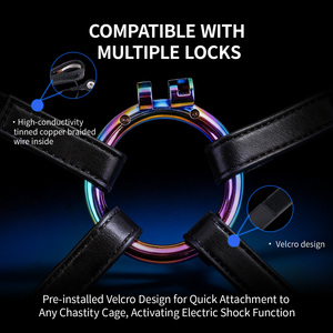 Dispositif de chasteté masculin, cage à pénis verrouillable, anneaux de pénis à choc électrique, attaches scrotales, jeux pour adultes, jouets sexuels pour hommes gays - Product Image 6