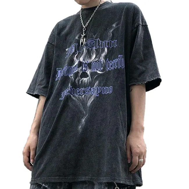 Dongguan City Summer Men Clothing Custom 100% Cotton Drop Shoulder Graphic Printed Acid Wash Streetwear T-Shirt