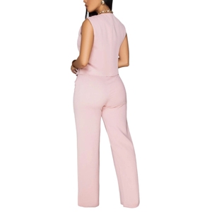 ชุดเซ็ตสองชิ้น เสื้อแขนกุดคอวีติดกระดุมสีพื้นเรียบง่ายและกางเกงขายาวสำหรับผู้หญิงแฟชั่น - Product Image 6