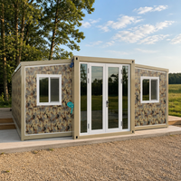Maison conteneur pliable extensible camouflage beige pour le glamping et l'hébergement temporaire