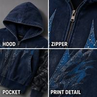 Sudadera con capucha personalizada para hombre, azul marino, con estampado gráfico, cremallera, oversize, de algodón grueso, forro polar, con tachuelas, estilo urbano