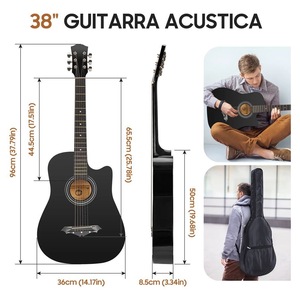 Guitarra Acústica Folk de 38 Pulgadas con Acabado Negro Mate y Accesorios para Principiantes - Product Image 2