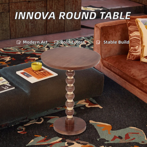Home Modern Accent Style Black or Red Color Solid Wood Round Coffee End <b>Table</b> with One Leg High Stability Home Furniture - Product Image 2