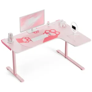 Scrivania da gioco rosa a forma di L da 60 pollici, scrivania per Computer da gioco destra E carina, tavolo E-Sport rosa da ragazza con tappetino per Mouse E gestione dei cavi