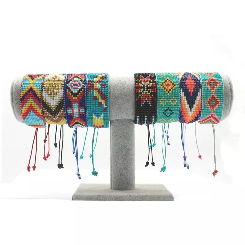 Style bohème aztèque Turquoise tissé à la main motif géométrique perle de riz Bracelet Bracelet Bracelet bijoux cadeau