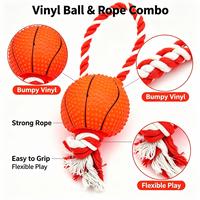 Balle pour chien en vinyle orange qui couine avec corde, jouet interactif pour tirer et apporter pour chiens de petite et moyenne taille