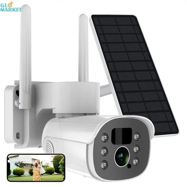 Glomarket-cámaras digitales inteligentes con Control por aplicación, Panel Solar, batería, red IA, CCTV, soporte de seguridad para vídeo al aire libre