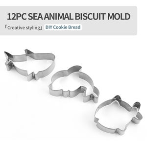 <span class=keywords><strong>Emporte</strong></span>-pièces en acier inoxydable en forme d'animaux marins 12 pièces outil de décoration de gâteau de cuisson vente en gros - Product Image 2