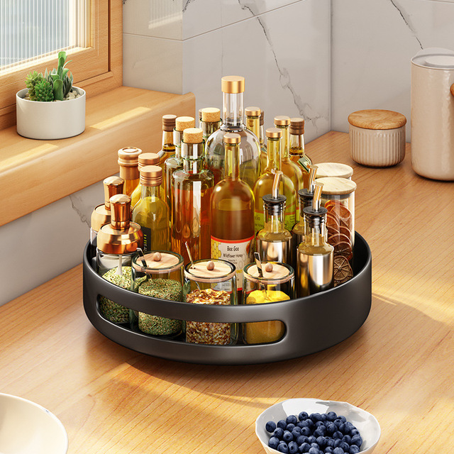 Factory Direct 360 Degree Rotatable Kitchen Spice Rack Carbon Steel Lazy Susan Spinning Organizer Tray for Cabinet Wholesale