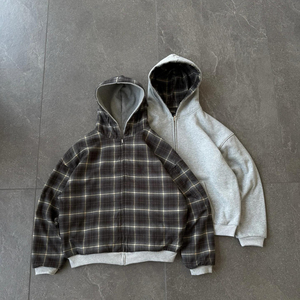 <span class=keywords><strong>Felpa</strong></span> <span class=keywords><strong>con</strong></span> Cappuccio Yingling da Uomo, Reversibile a Doppio Lato, Vestibilità Ampia, Stile Streetwear, <span class=keywords><strong>con</strong></span> <span class=keywords><strong>Cerniera</strong></span> e Motivo a Quadri, Servizio Logo Personalizzato, Colori Vivaci - Product Image 4