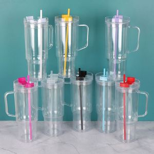 Vaso de Plástico Transparente Personalizable de 40 oz, de Gran Capacidad, Portátil para Auto, con Asa, Simple, para Exteriores, con Pajita - Product Image 2