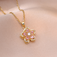 Collier en acier au titane avec fleur de zircon Bauhinia pour la fête des mères