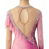 Robe de patinage artistique rose dégradé rouge pour performance scénique, ornée de strass faits à la main, dos ouvert, pour filles et enfants