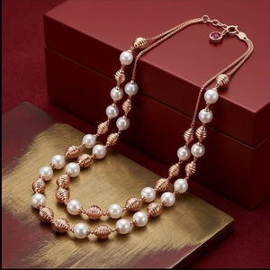Collar Mala Italiano de Plata 925 con Acabado en Oro Rosa, Cadena con Cuentas de Diseño, Joyería de Lujo para Mujer, Regalo de Boda - Product Image 4