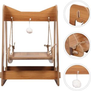 Cross-border wooden cat <b>swing</b> rocking bed, solid wood home cat toy hammock, indoor hemp <b>rope</b> hanging cat bed - Product Image 2