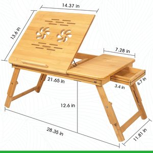 Soporte ajustable de bambú para ordenador portátil, mesa de estudio de madera, bandeja para cama, mesa plegable para portátil para adultos y niños con ventilador de cajón - Product Image 2