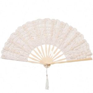 High Quality 27cm Length Wedding Favor Colorful Lace <b>Folding</b> Hand Fans with Tassel for Sale and Wedding - Product Image 5