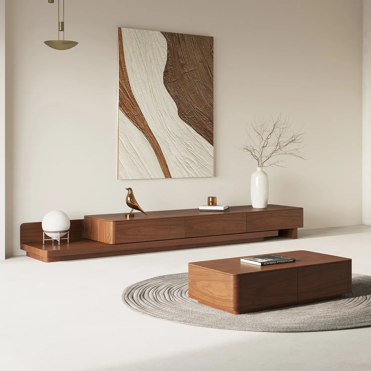 2022 Smart Interior Smart Furniture Center Tisch Designs Platzsparende Travertin Massivholz verstellbare TV-Ständer und Couch tisch