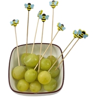 100 pièces jaune abeille bambou brochette 12cm mignon dessin animé fruits plateau fourchette Snack bâton fête des enfants