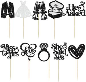 Décorations de cupcakes « <span class=keywords><strong>Elle</strong></span> a dit oui, il a demandé» avec anneau de diamant scintillant, « Je t'aime » pour la future mariée, pour la fête prénuptiale et la décoration de mariage - Product Image 3