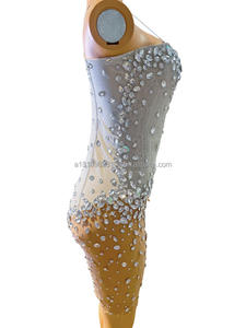 Torre de hierro sin tirantes industria pesada con incrustaciones de diamantes cuello en V malla de empalme Irregular ajuste Delgado banquete tostado vestido de noche - Product Image 4