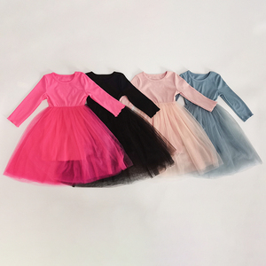 RTS Wholesale Fall Colorful Round Neck Tulle Casual Long Sleeve <strong>Kids</strong> Baby Girls <strong>Dress</strong> for 3-8 Years - Product Image 1