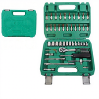 Ensemble d'outils de réparation automobile 46 pièces en acier au chrome-vanadium, boîte verte, 46 douilles avec cliquets 72-24 dents et clés