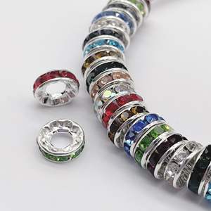 Wholesale <b>10mm</b> Silver Gold Color Rhinestone Rondelles Crystal Loose <b>Spacer</b> Beads for DIY Jewelry Making Accessories - Product Image 1