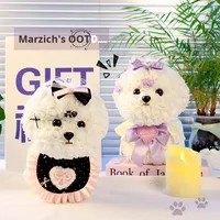 Bouquet de Chiots Maltais Faits à la Main dans une Boîte Cadeau Fleur Éternelle – Cadeau d'Anniversaire pour Meilleure Amie ou pour la Saint-Valentin