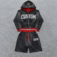 Ensemble de survêtement décontracté pour homme avec logo sérigraphié personnalisé, sweat à capuche zippé et short à ourlet déchiré