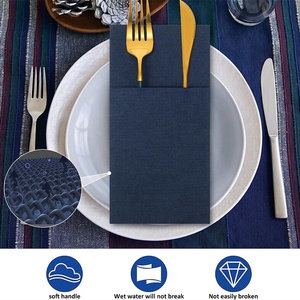 Serviette jetable en lin avec poche à couverts intégrée et serviette en tissu bleu marine <span class=keywords><strong>pré</strong></span>-pliée pour mariages, dîners ou fêtes - Product Image 6