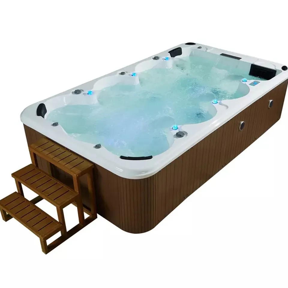 Grand cadre extérieur en bois autoportant avec bain à remous de massage spa grande piscine jacuzzi baignoire extérieure