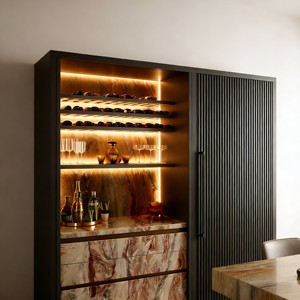 Luxury Wine Cabinet with LED Marble Drawers Open Shelves Black Modern Liquor Storage <strong>Bar</strong> <strong>Unit</strong> for Dining Room - Product Image 2