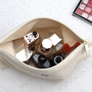 Bolsa de Cosméticos de Tela de Pana con Cierre, Diseño Nuevo, Logotipo Personalizado Impreso, Bolsa de Maquillaje de Viaje de Terciopelo y Franela - Product Image 4