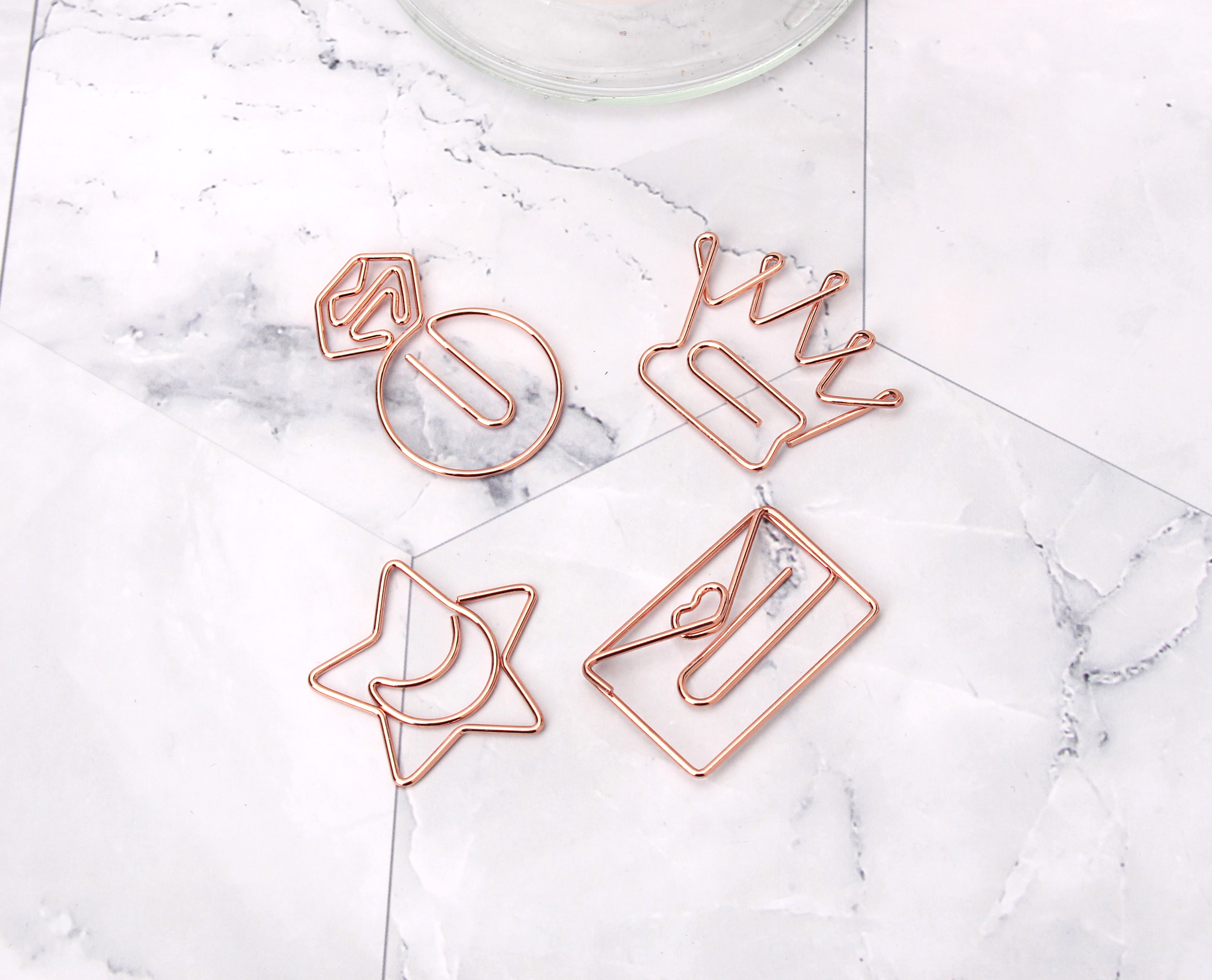 Металлические бумажные зажимы розового золота милый Скелет Клип школы и офиса в течение 3 дней различных стиля и формы Opp + коробка 1000 шт