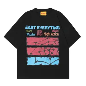 Primavera americana High street trend retro multicolore con design ampio a manica corta t-shirt fornitore di vestiti da uomo