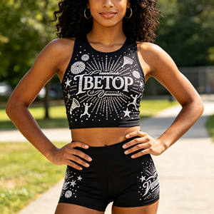 Vente directe usine, faible MOQ, tenue d'entraînement personnalisable au design élégant avec strass et dos lacé pour l'entraînement des équipes de cheerleading - Product Image 3