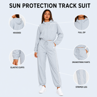 Ensemble 2 pièces de protection solaire UPF50+ pour femmes : veste courte à capuche et pantalon à cordon de serrage avec ourlet ajustable, survêtement anti-UV pour l'extérieur, ODM
