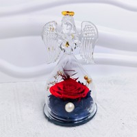 Kubah Kaca Bunga Abadi Mawar Malaikat Kecil Hadiah Hari Valentine Ornamen