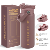 Bouteille d'eau isotherme en acier inoxydable à double paroi, sans BPA, anti-fuite, 24 oz, avec paille, idéale pour le sport et les voyages